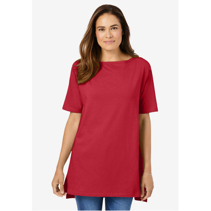 Classic Red Perfect Short-Sleeve Boatneck Tunic PSW-8764