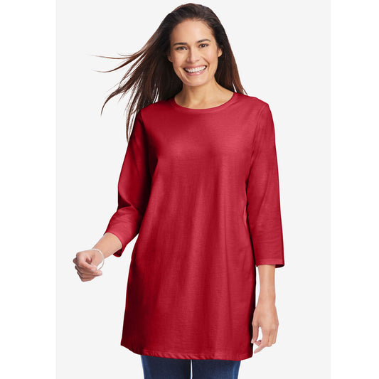 Classic Red Perfect Three-Quarter Sleeve Crewneck T-Shirt PSW-8105