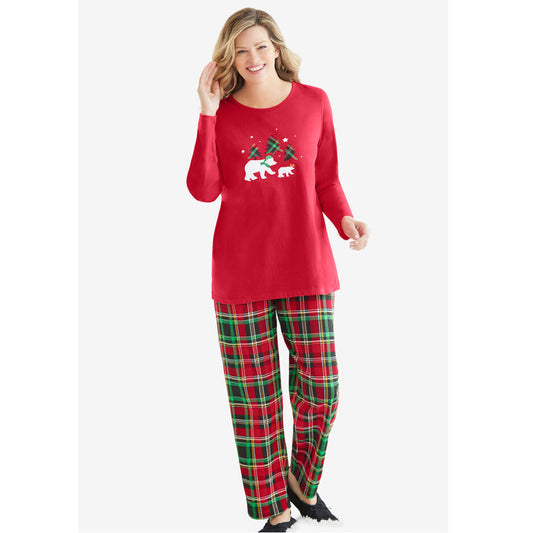 Classic Red Plaid Long Sleeve Knit PJ Set PSW-8647