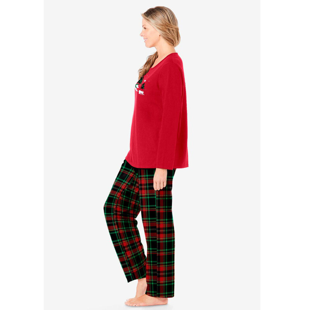 Classic Red Plaid Long Sleeve Knit PJ Set PSW-8647