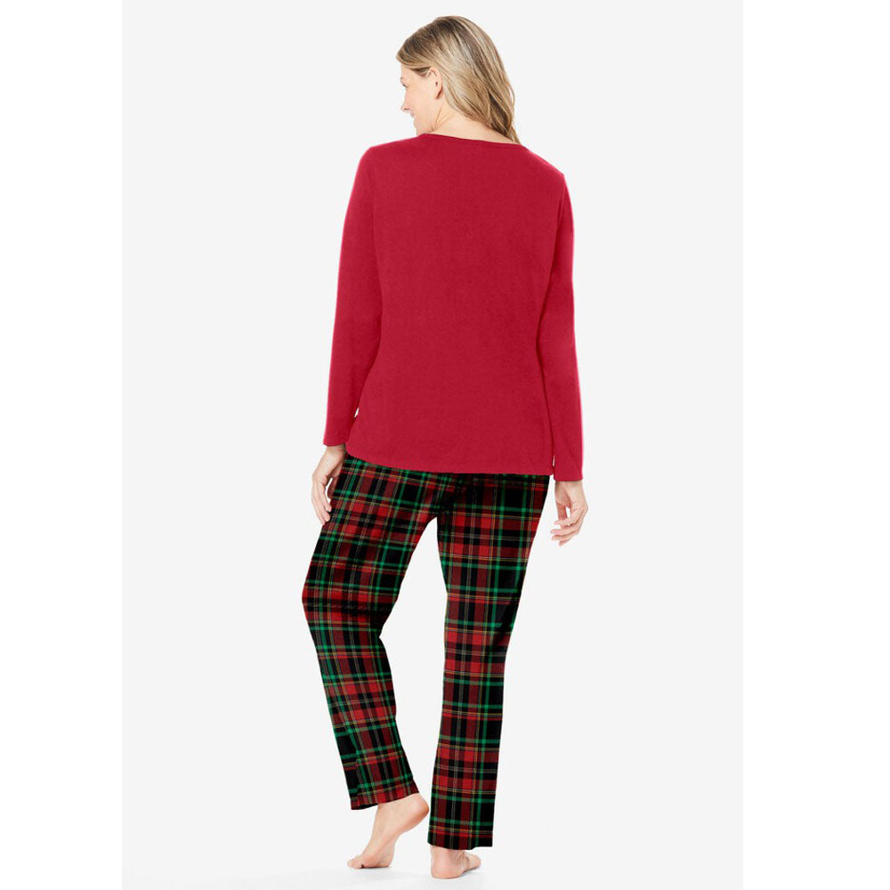 Classic Red Plaid Long Sleeve Knit PJ Set PSW-8647