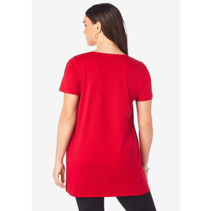 Classic Red Plus Size Woman Pleatneck Ultimate Tunic PSW-7879