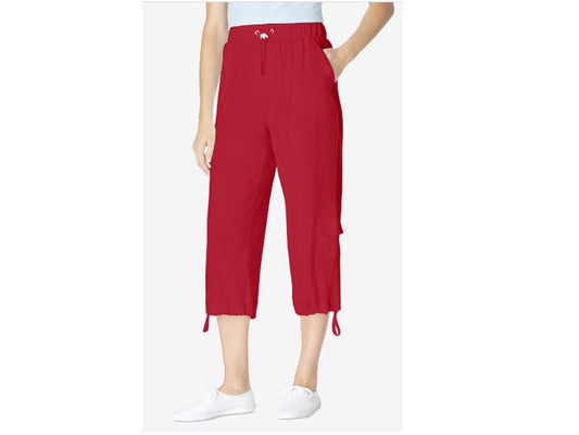 Classic Red Pull-ON Knit Cargo Capri PSW-4626