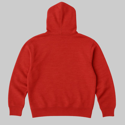 Front view of Classic Red Pullover Fleece Hoodie for plus-size men on white background.