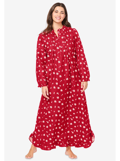 Classic Red Rose Long Flannel Nightgown PSW-9039