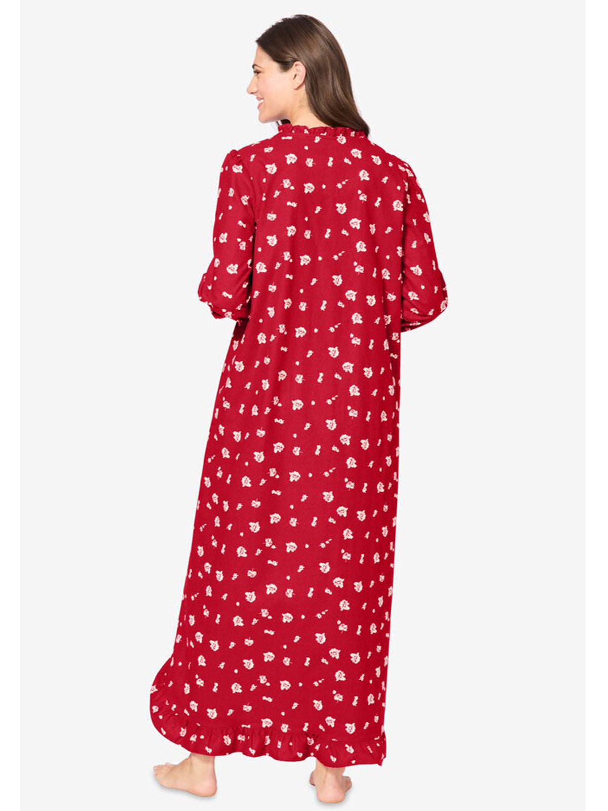 Classic Red Rose Long Flannel Nightgown PSW-9039