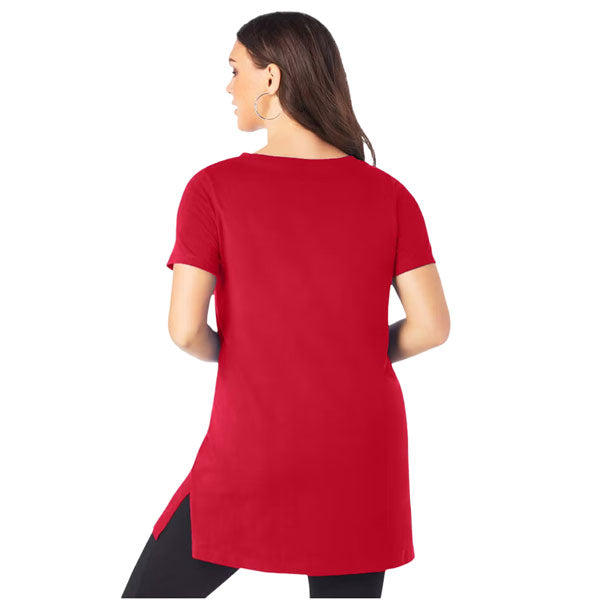 Classic Red Short-Sleeve V-Neck Ultimate Tunic PSW-9139