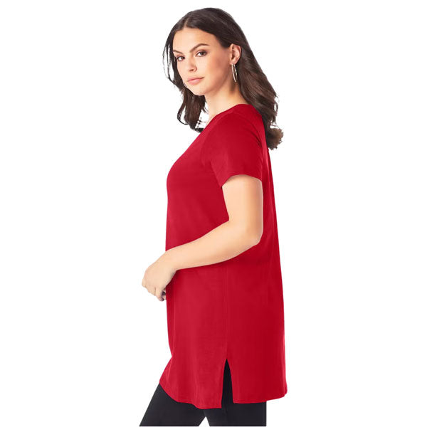 Classic Red Short-Sleeve V-Neck Ultimate Tunic PSW-9139