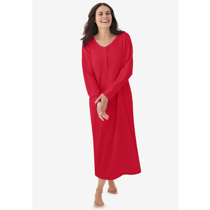 Classic Red Thermal Henley Nightgown PSW-8630