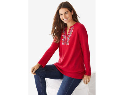 Classic Red Vine Embroidery Thermal Shirt PSW-7035