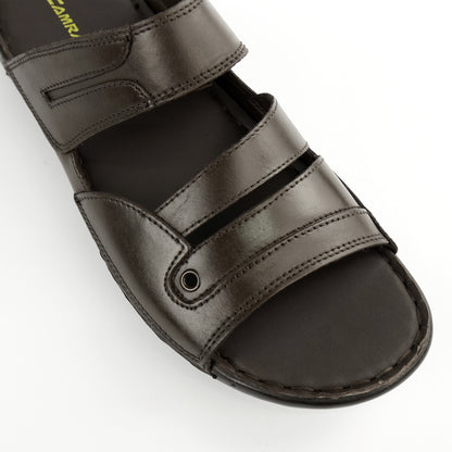 Dark brown leather wide-fit slide sandal with double strap – PlusSize.pk