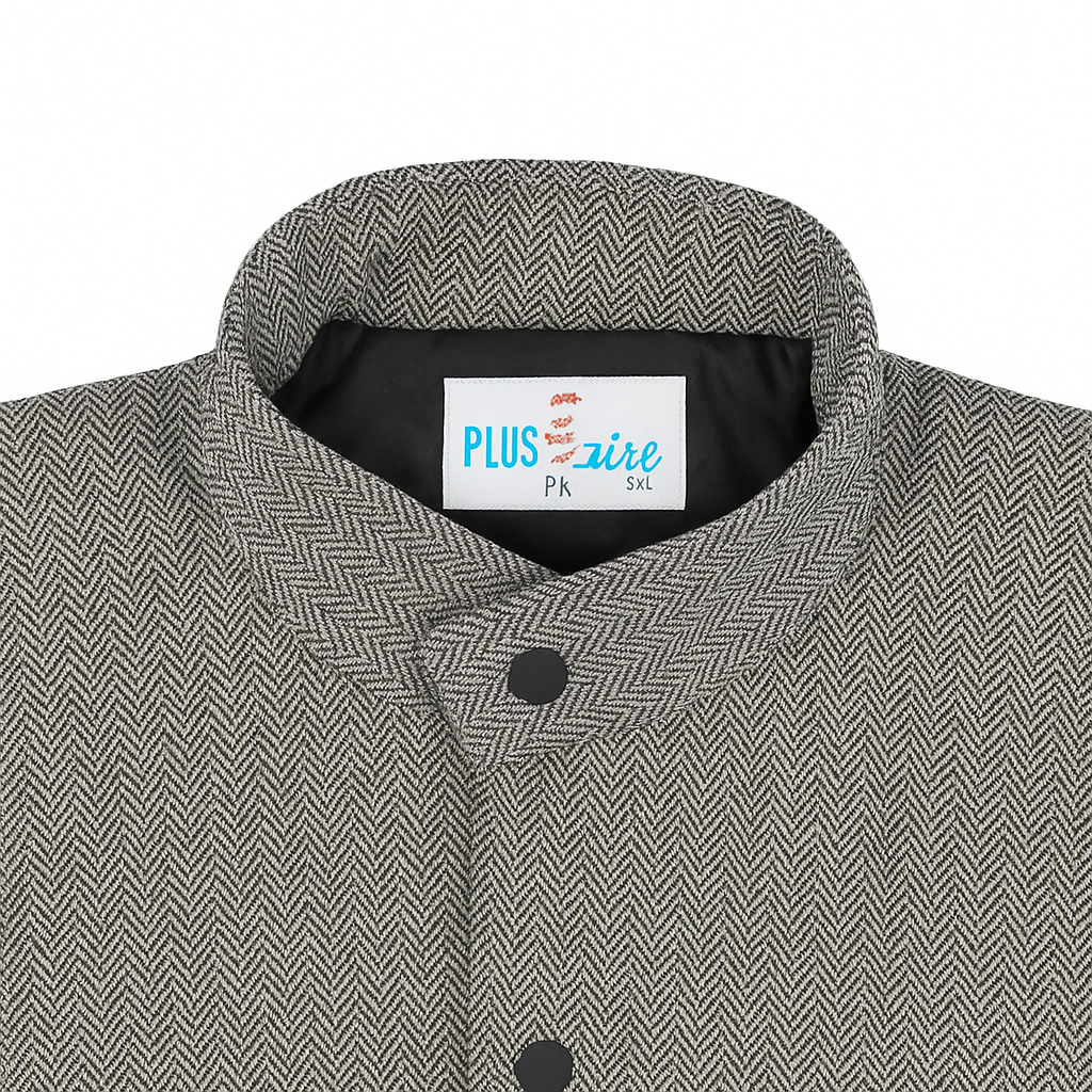 Classic Grey Herringbone Plus Size Tweed Jacket PSM-9899