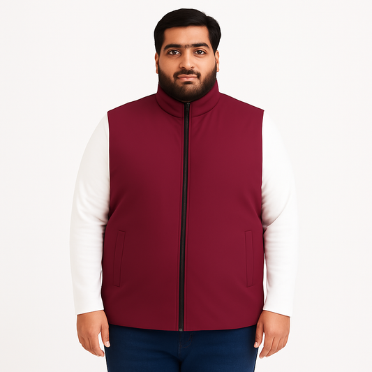 Classic Maroon Plus-Size Sleeveless Puffer Jacket PSM-9998