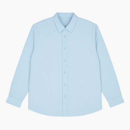 Plus-size Pakistani man wearing sky blue solid full-sleeve formal shirt