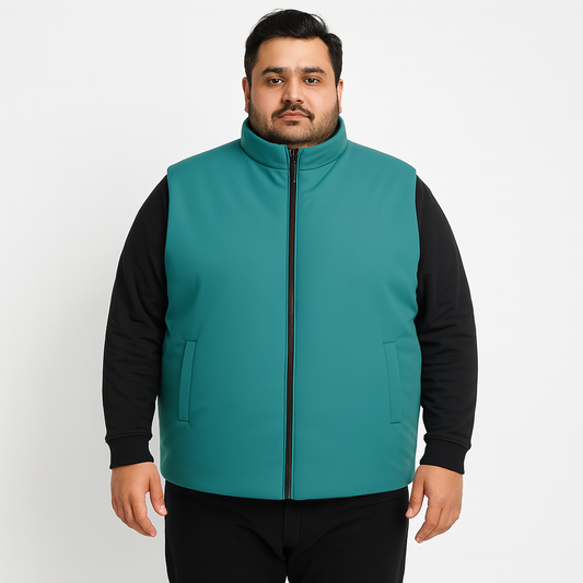Classic Teal Plus-Size Sleeveless Puffer Jacket PSM-9999