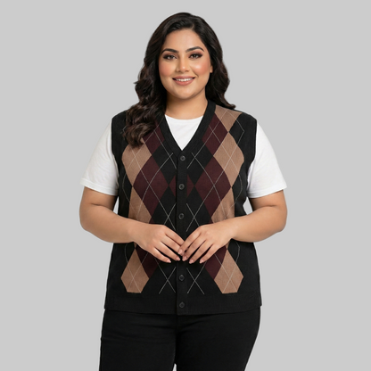 Classic Argyle Knit Button Unisex Sweater PSM-10391