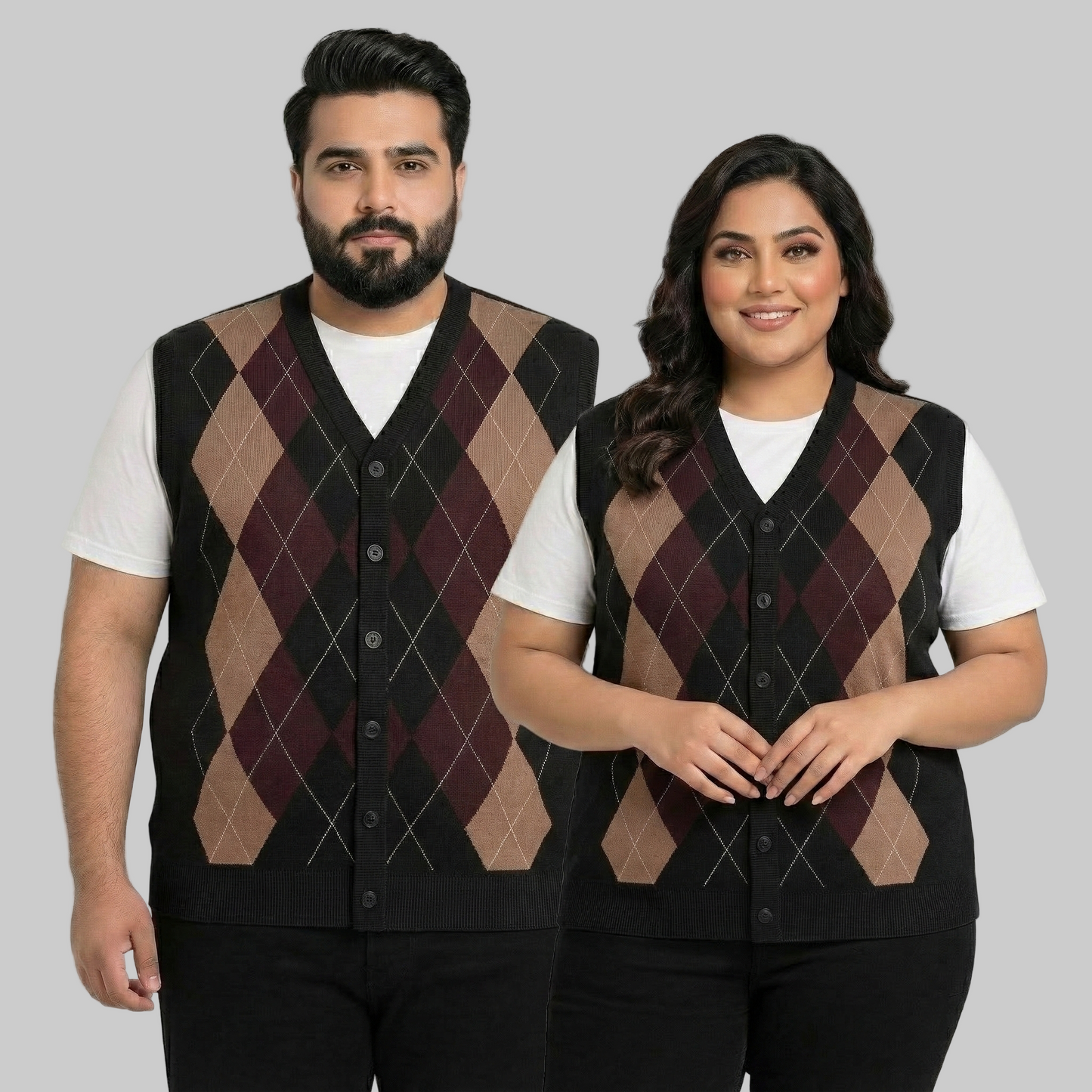 Classic Argyle Knit Button Unisex Sweater PSM-10391