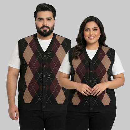 Classic Argyle Knit Button Unisex Sweater PSM-10391