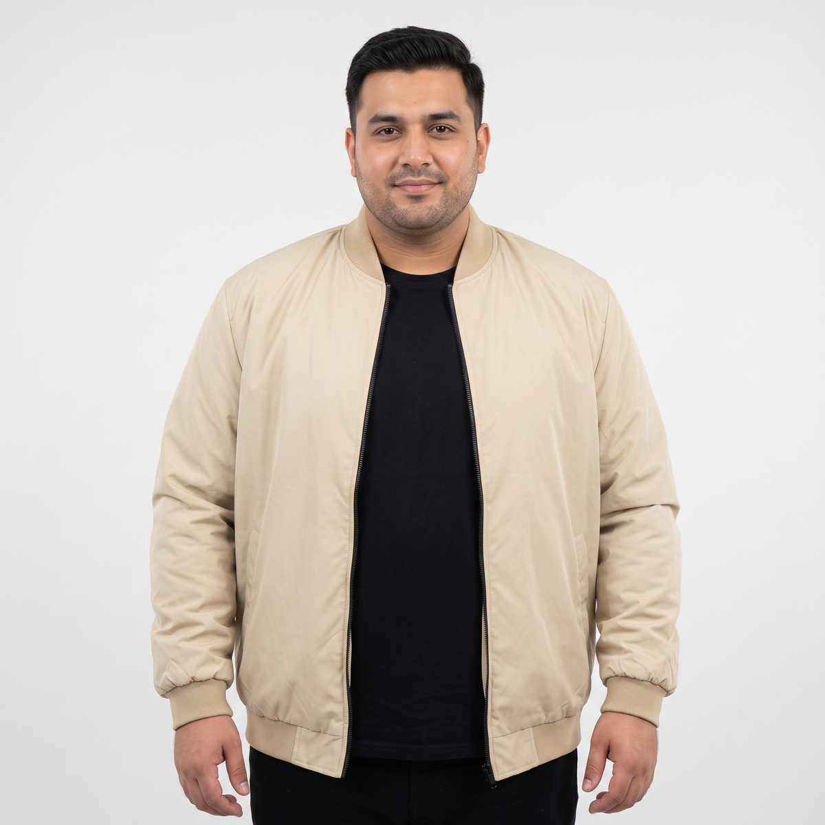 Classic Beige Plus-Size Bomber Jacket – Matte Finish PSM-10081