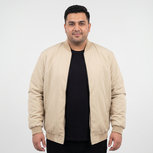 Classic Beige Plus-Size Bomber Jacket – Matte Finish PSM-10081
