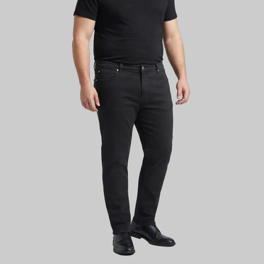 Shop Classic Black Cotton Pants featuring a 5-pocket design, button closure, belt loops, and a comfortable straight-leg fit for everyday wear.