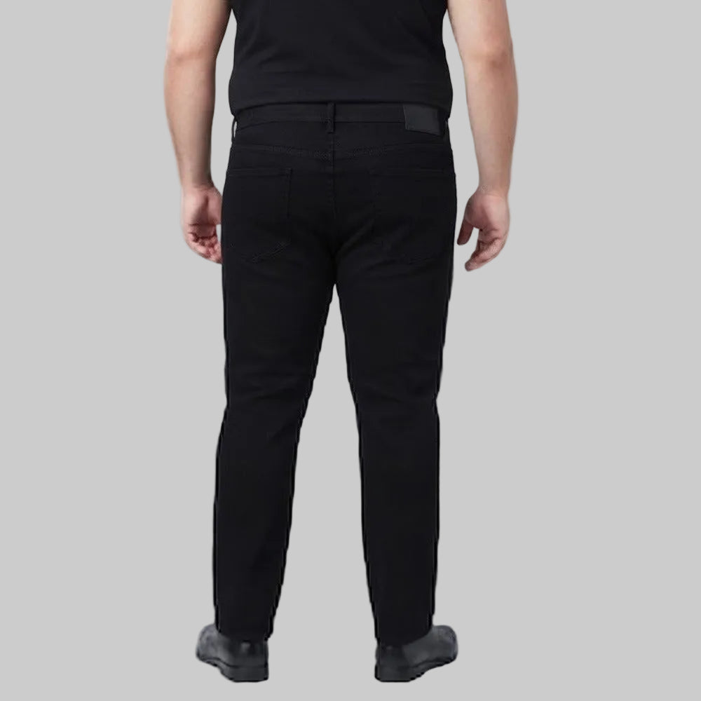 Shop Classic Black Cotton Pants featuring a 5-pocket design, button closure, belt loops, and a comfortable straight-leg fit for everyday wear.