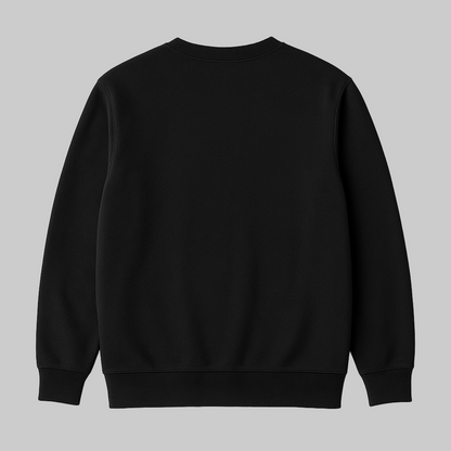 Front view of Classic Black Fleece Crewneck Sweatshirt for plus-size men on a white background.