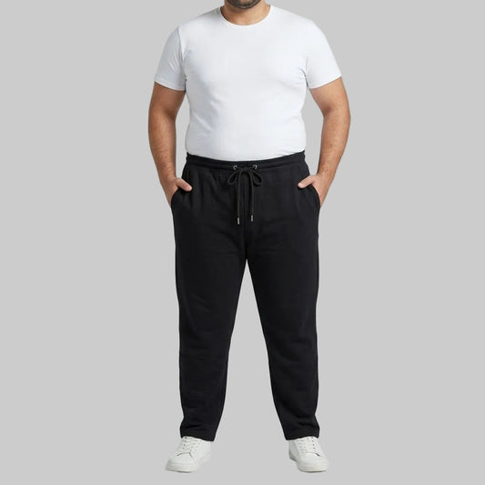 Classic Black Cotton Jersey Trouser made from soft cotton jersey fabric with an elastic drawstring waistband for comfortable everyday casual wear.