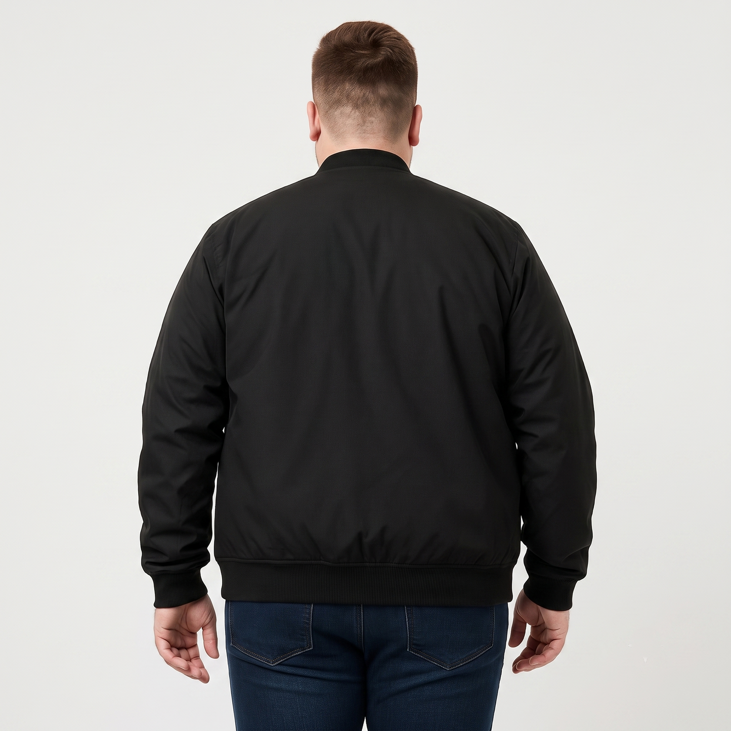 Classic Black Plus-Size Bomber Jacket – Matte Finish PSM-10076