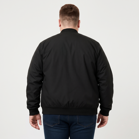 Classic Black Plus-Size Bomber Jacket – Matte Finish PSM-10076