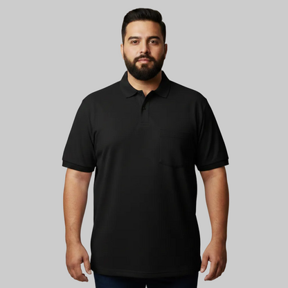 Classic Black Plus Size Polo Shirt with Pocket PSM-10696