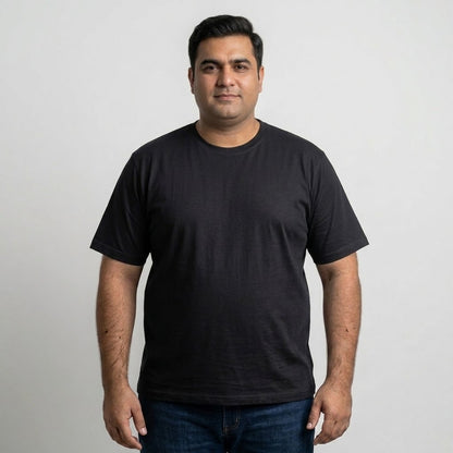 Classic Black Round Neck T-Shirt made from 65% Cotton and 35% Polyester