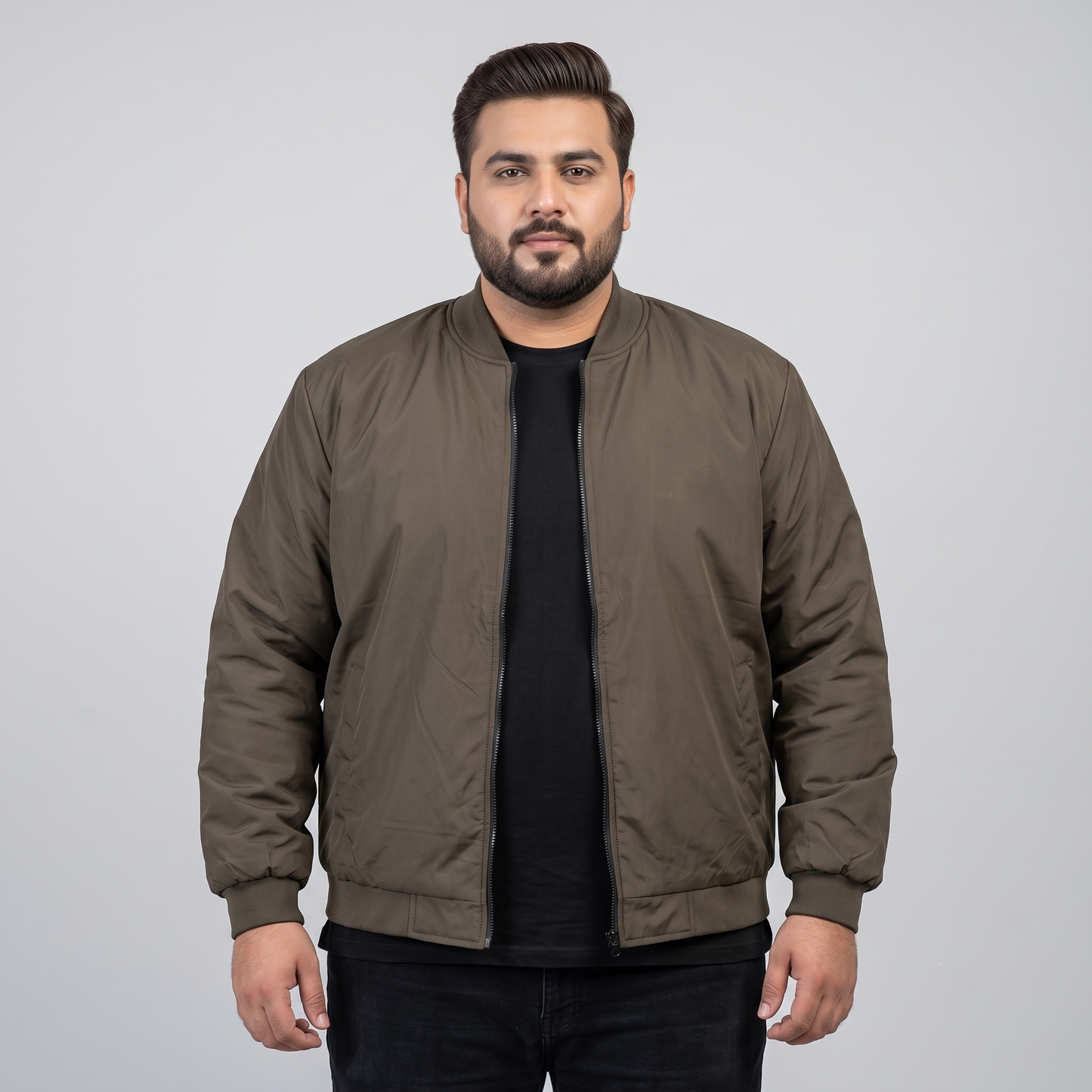 Classic Brown Plus-Size Bomber Jacket – Matte Finish PSM-10082