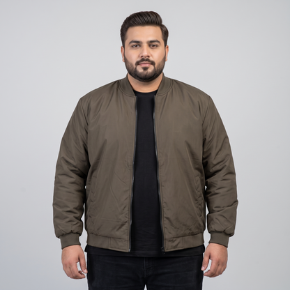 Classic Brown Plus-Size Bomber Jacket – Matte Finish PSM-10082