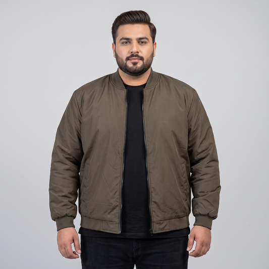 Classic Brown Plus-Size Bomber Jacket – Matte Finish PSM-10082