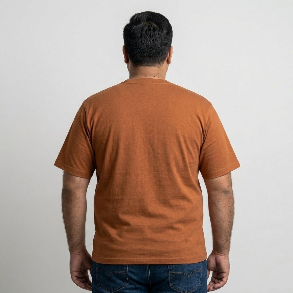 Classic Brown Round Neck T-Shirt in 65% Cotton and 35% Polyester
