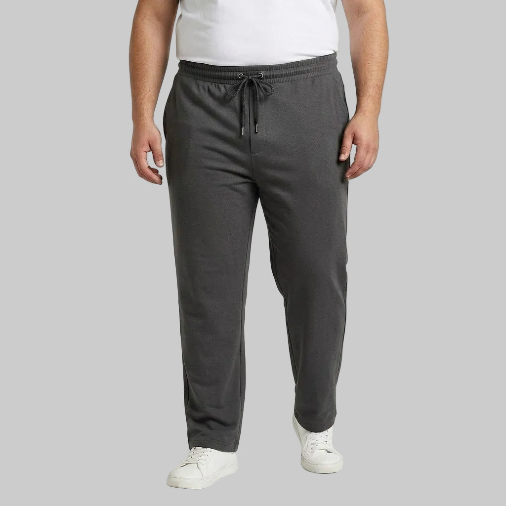 Classic Charcoal Cotton Jersey Trouser made from soft cotton jersey fabric with an elastic drawstring waistband for comfortable everyday casual wear.
