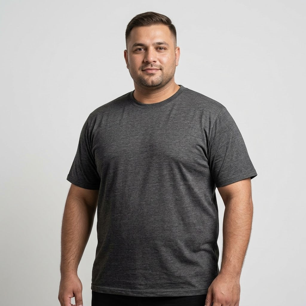 Classic Charcoal Round Neck T-Shirt made from 65% Cotton and 35% Polyester
