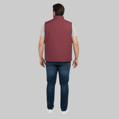 Classic Maroon Plus-Size Sleeveless Puffer Jacket PSM-9998