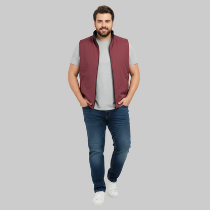 Classic Maroon Plus-Size Sleeveless Puffer Jacket PSM-9998