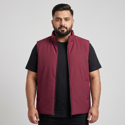 Classic Maroon Plus-Size Sleeveless Puffer Jacket PSM-9998