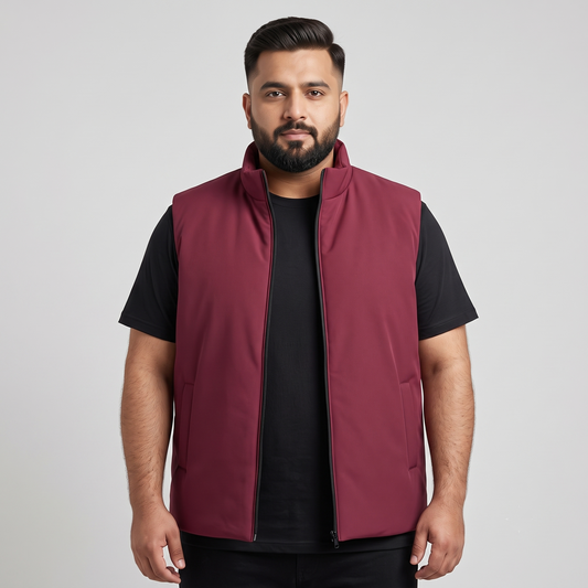 Classic Maroon Plus-Size Sleeveless Puffer Jacket PSM-9998