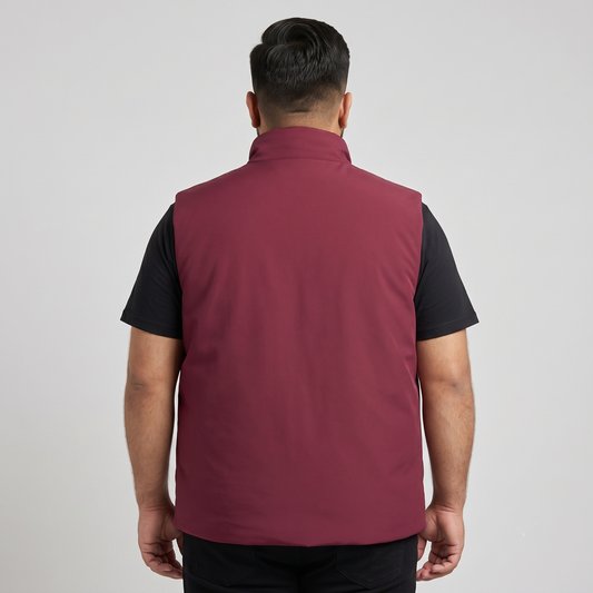 Classic Maroon Plus-Size Sleeveless Puffer Jacket PSM-9998