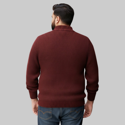 Maroon Textured Mock Neck Henley Sweater PSM-10390