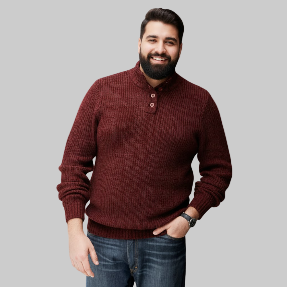 Maroon Textured Mock Neck Henley Sweater PSM-10390