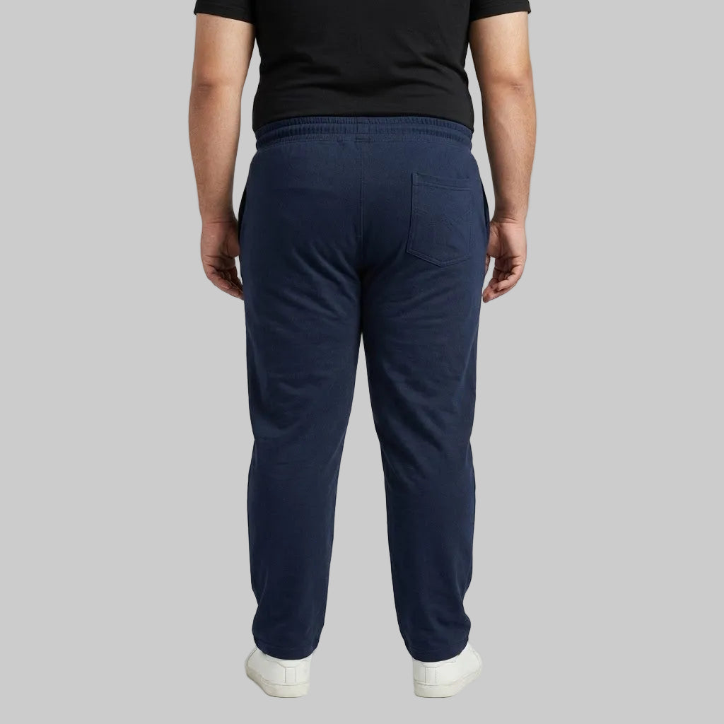 Classic Navy Cotton Jersey Trouser made from soft cotton jersey fabric with an elastic drawstring waistband for comfortable everyday casual wear.