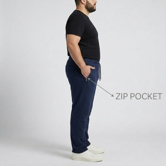 Classic Navy Cotton Jersey Trouser made from soft cotton jersey fabric with an elastic drawstring waistband for comfortable everyday casual wear.