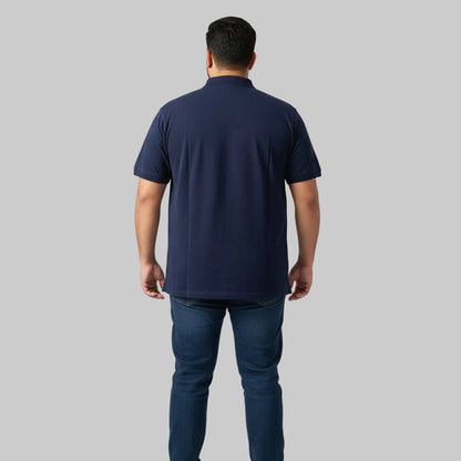 Classic navy plus size polo shirt with chest pocket short sleeves front view