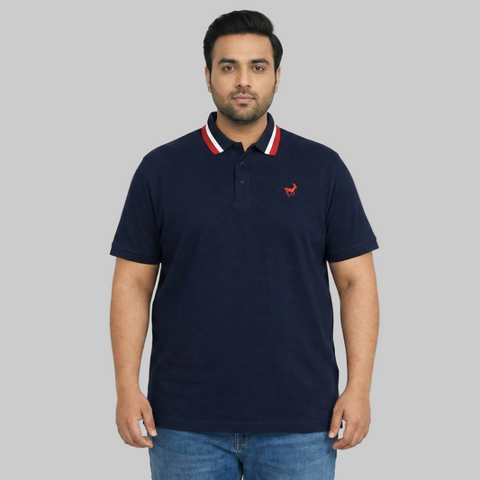 Classic Navy Polo Shirt with Red & White Stripe Collar PSM-10721