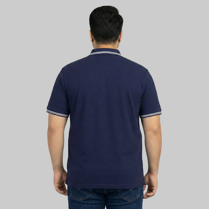 Classic Navy Tipped Collar Plus Size Polo Shirt PSM-10718